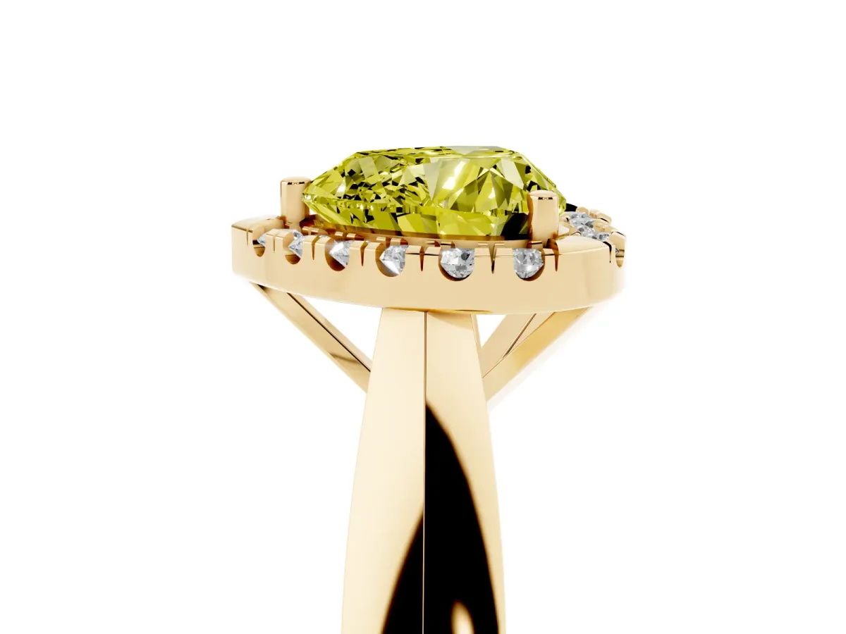 Fancy Yellow Heart Cut Cut Halo Solitaire Engagement Ring with Square Band and Four-Prong Setting Yellow gold