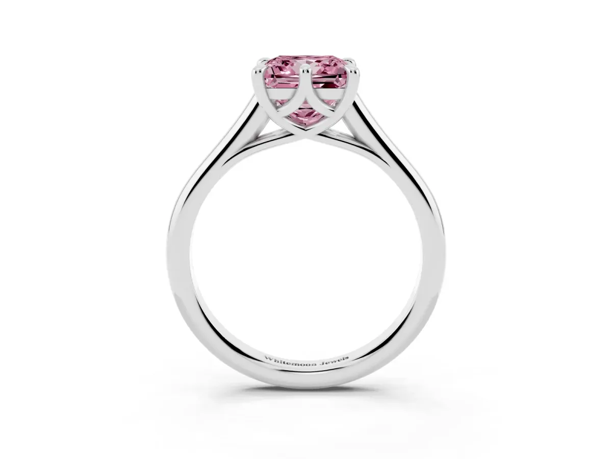 Fancy Pink Princess Cut Solitaire Engagement Ring with Six-Prong Setting and Classic Band Platinum