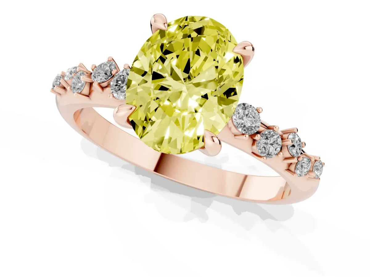 Fancy Yellow Oval Cut Cut Diamond Vine Band with Four-Prong Setting Rose gold