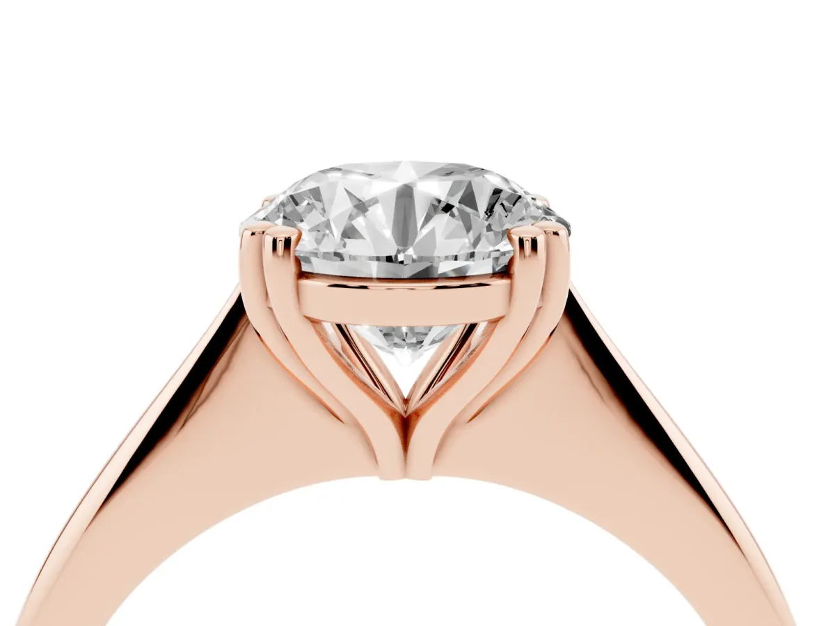 Round Cut Solitaire Diamond Ring with Six-Prong Setting and Classic Band Rose gold