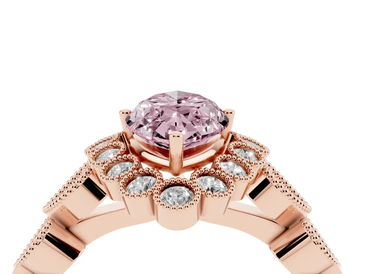 Fancy Pink Marquise Cut Brilliant Milgrain Pave Heart Band Solitaire Ring Rose gold