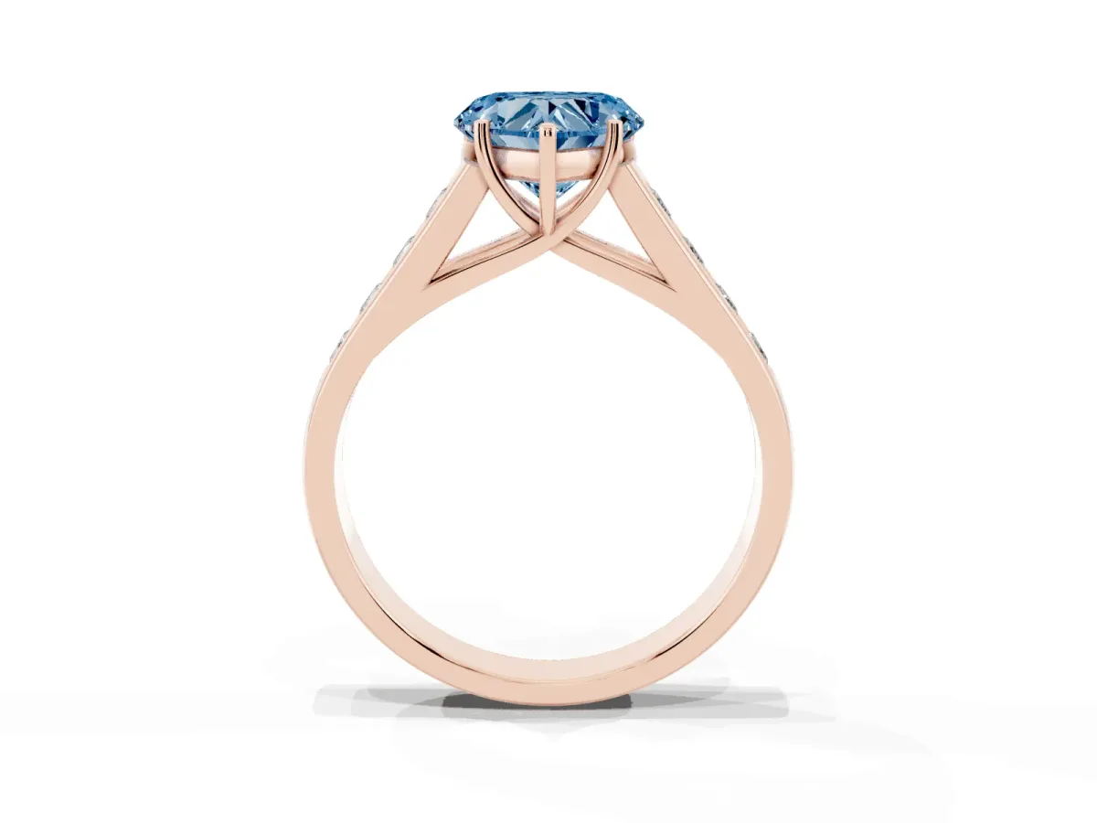 Fancy Blue Heart Cut Solitaire Channel-Set Diamond Engagement Ring with Four-Prong Setting Rose gold