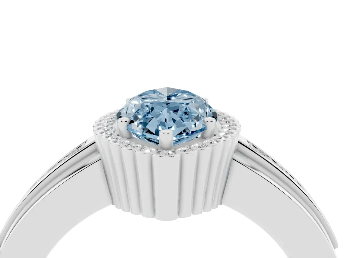 Fancy Blue Marquise Cut Cut Halo Pave Band Four-Prong Ring Silver