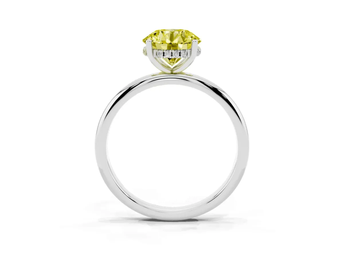 Fancy Yellow Round Cut Cut Solitaire Engagement Ring with Four-Prong Setting and Classic Band Silver