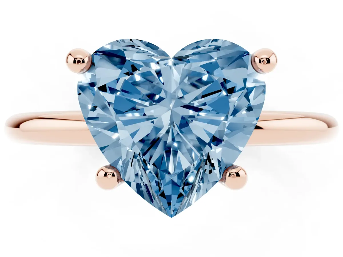 Fancy Blue Heart Cut Solitaire Diamond Ring with 4-Prong Setting on a Classic Band Rose gold