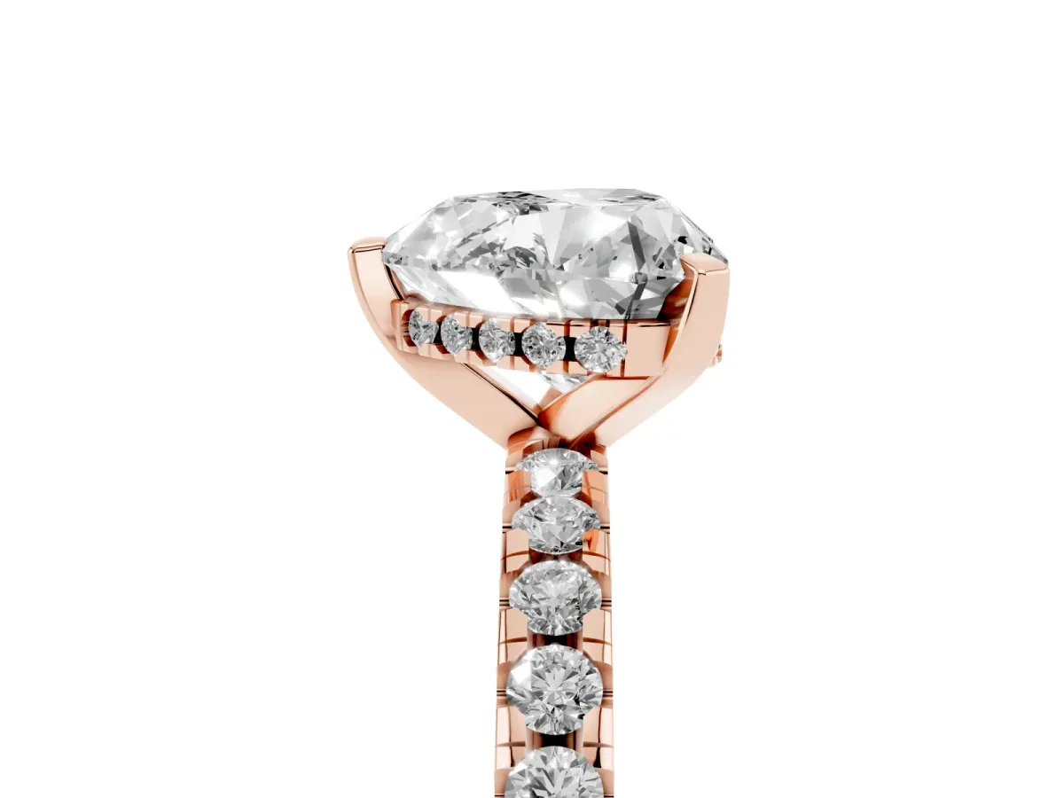 Heart Cut Diamond Solitaire Ring with Round Pavé Band and Four-Prong Setting Rose gold