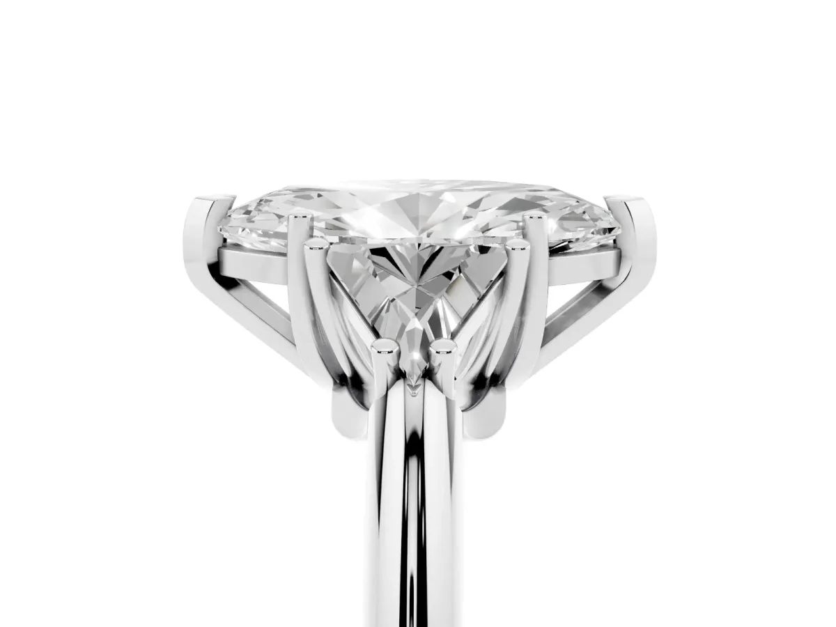 Three-Stone Marquise Cut Diamond Engagement Ring with Trillion Side Stones and Prong Setting Silver