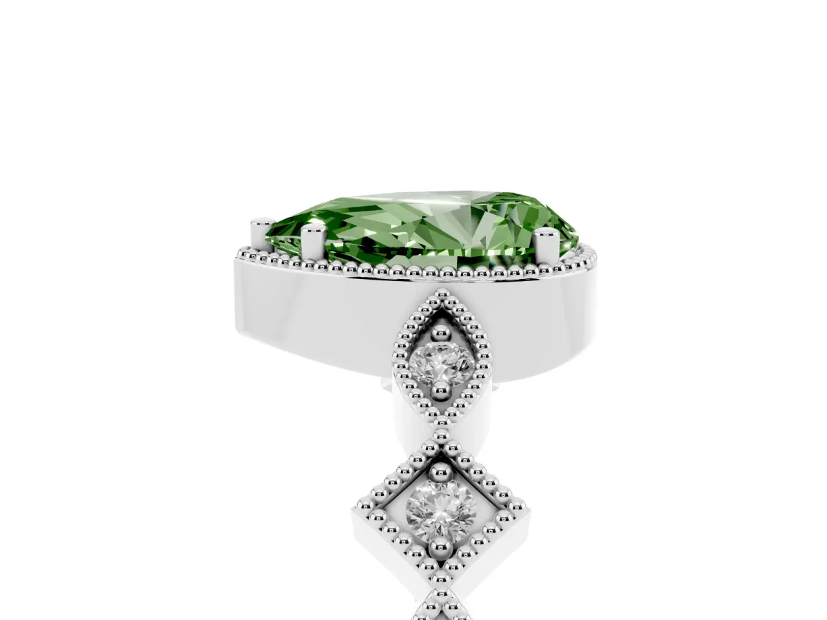 Fancy Green Pear Cut Milgrain Marquise Diamond Twist Band Ring Silver