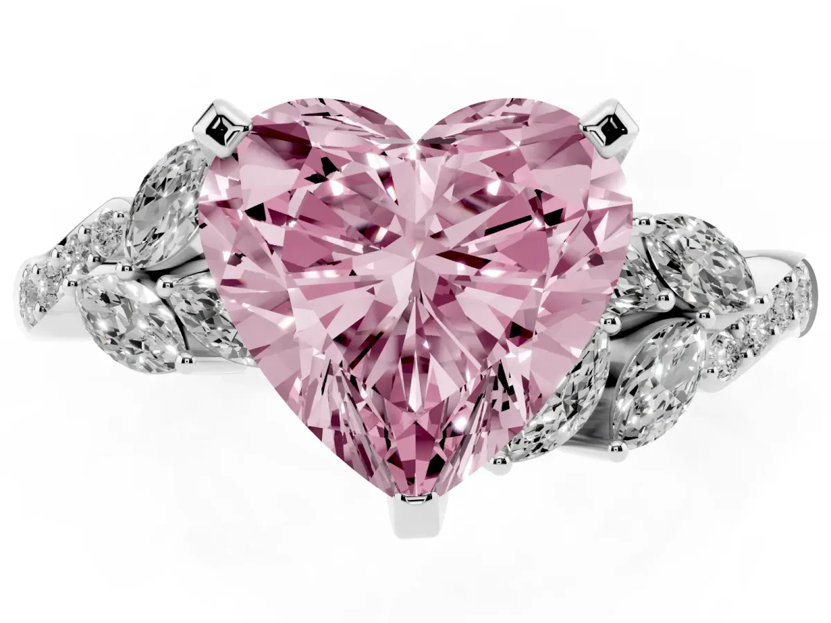 Fancy Pink Heart Cut Solitaire Marquise Twist Band with Six-Prong Setting Silver
