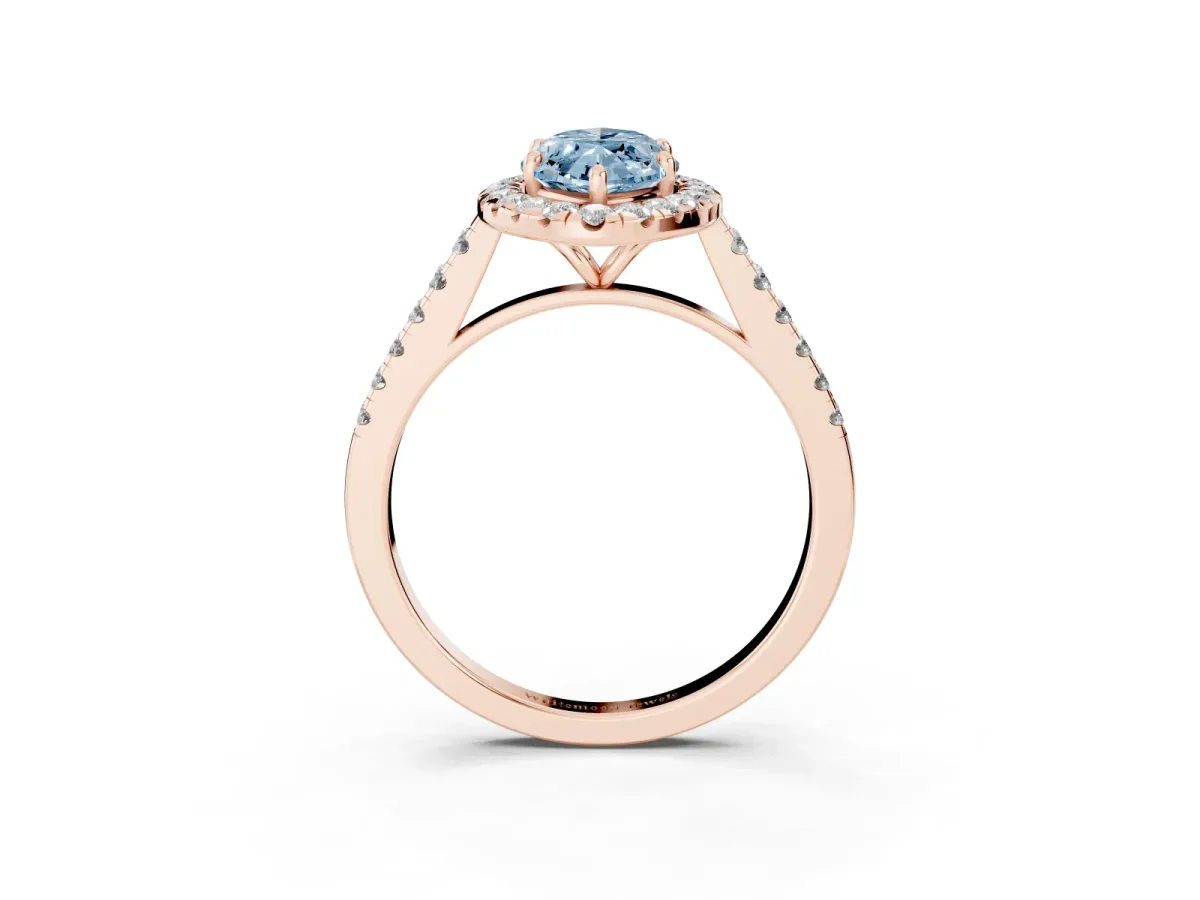 Fancy Blue Marquise Cut Halo Pave Diamond Engagement Ring with Four-Prong Setting Rose gold