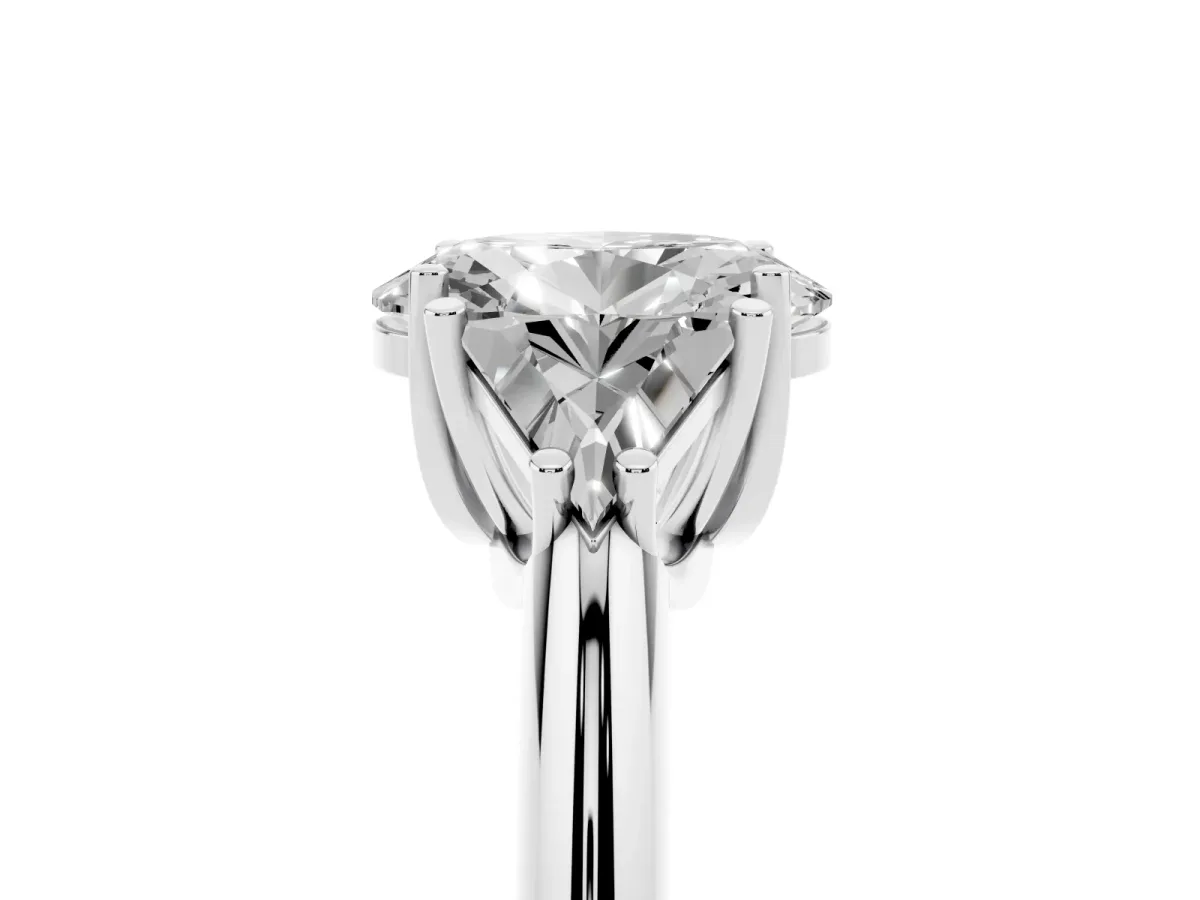 Three-Stone Oval Cut Diamond Engagement Ring with Trillion Side Stones and Prong Setting Silver