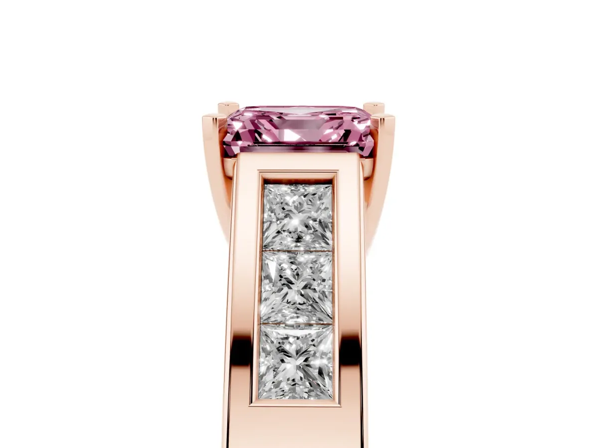 Fancy Pink Asscher Cut Cut Channel Set Solitaire Ring with Four-Prong Setting Rose gold