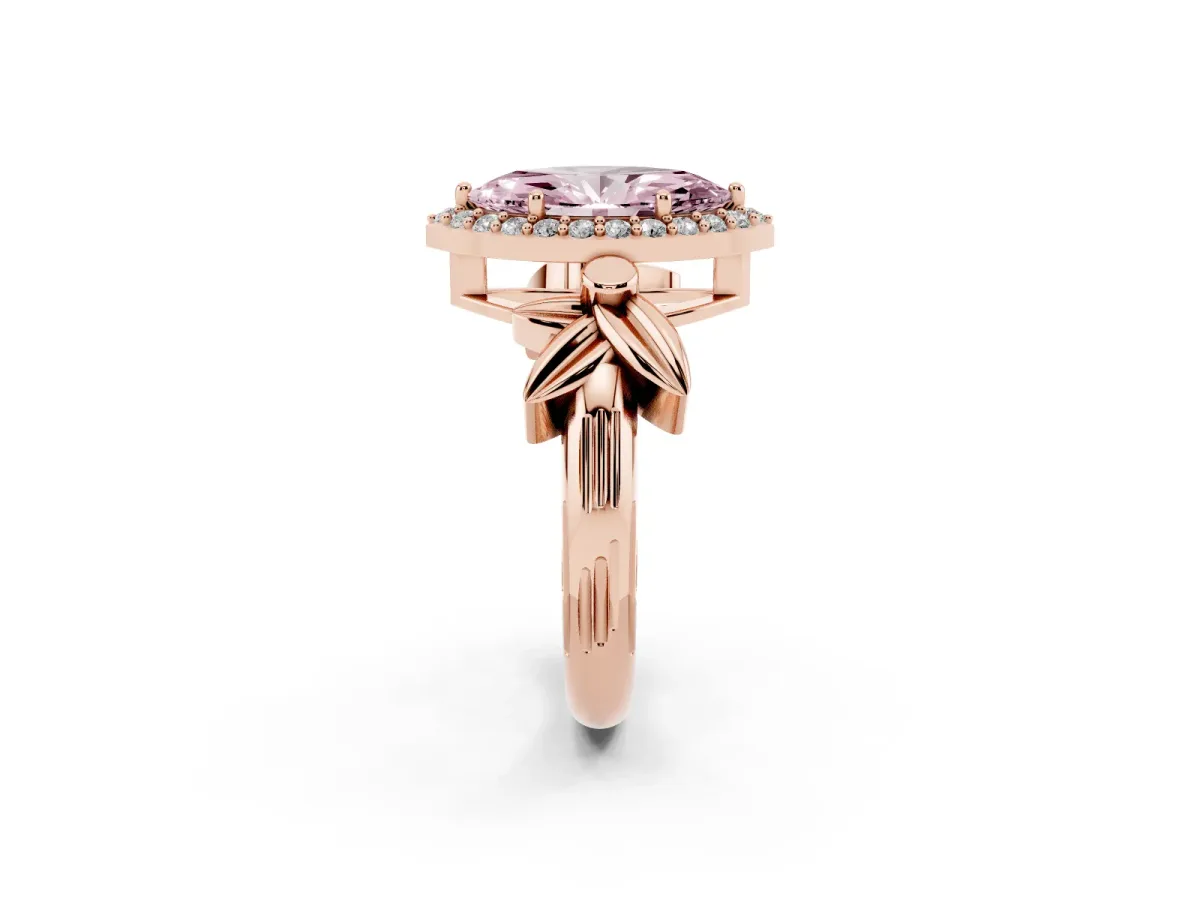 Fancy Pink Marquise Cut Halo Diamond Floral Band with Four-Prong Setting Rose gold