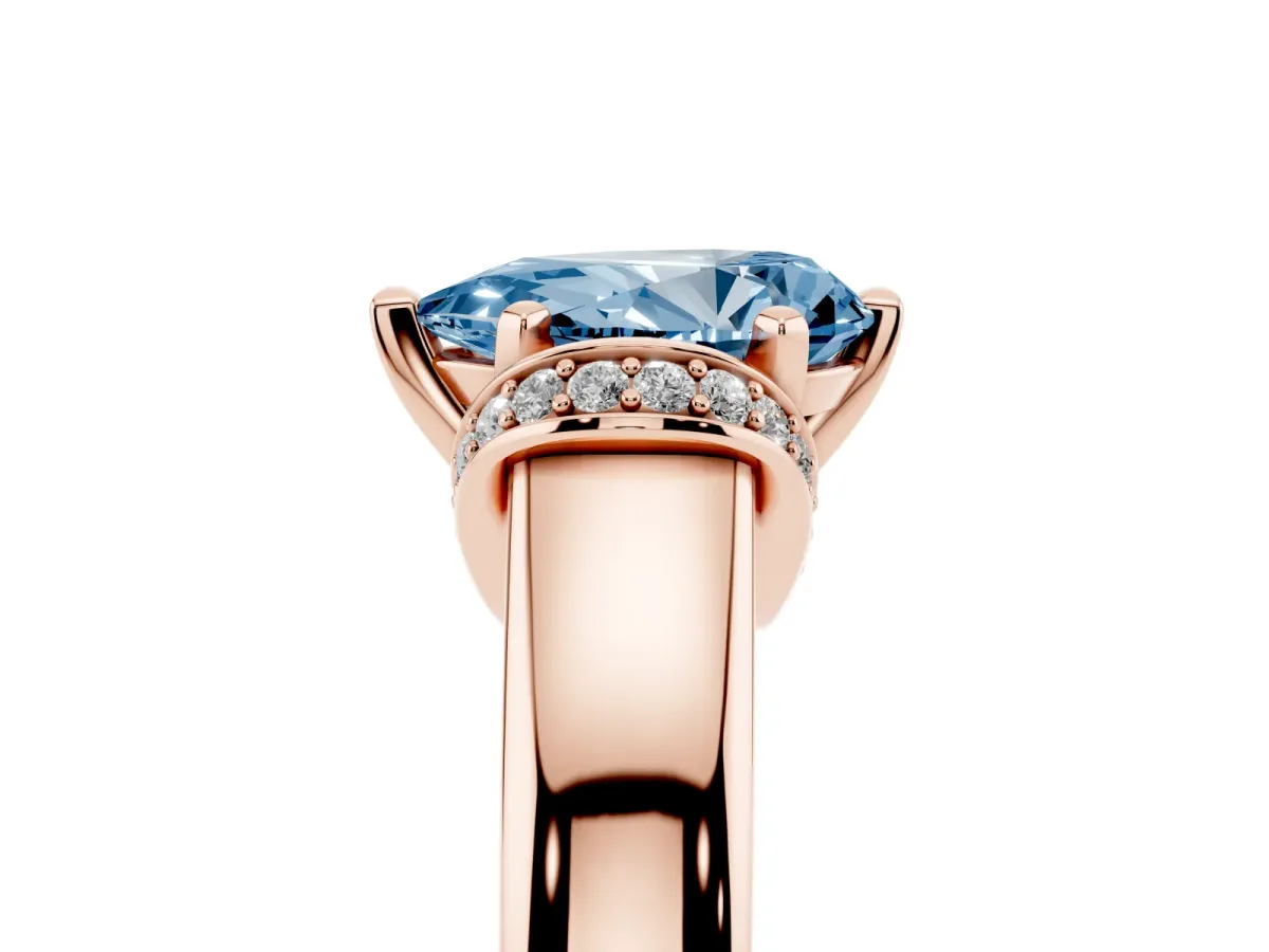Fancy Blue Pear Cut Solitaire Diamond Ring with Pave Band and Six-Prong Setting Rose gold