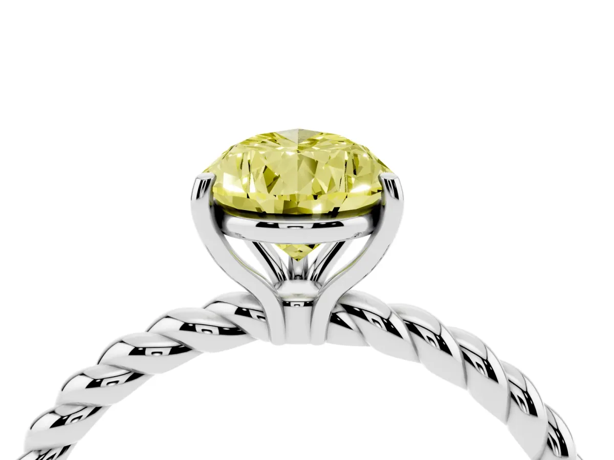Fancy Yellow Pear Cut Solitaire Twist Band Ring with Four-Prong Setting Silver