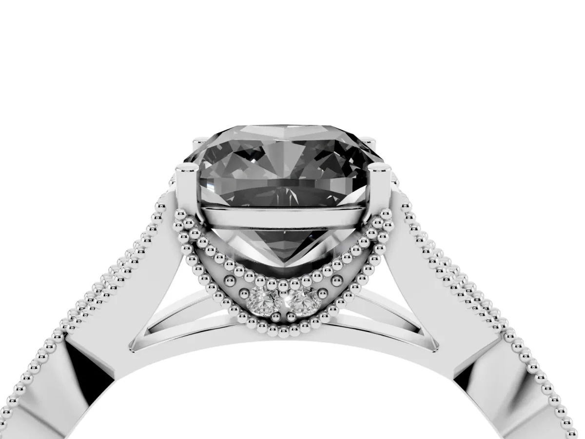 Fancy Black Cushion Cut Cut Diamond Twisted Band with Milgrain Pave Setting and Four-Prong Setting Silver