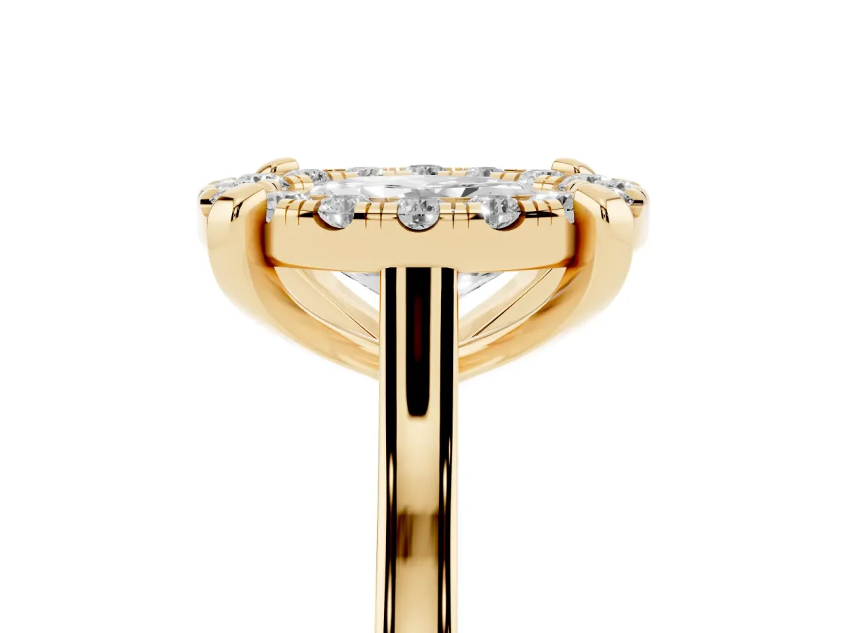 Oval Cut Diamond Cluster Halo Solitaire with Four-Prong Setting Yellow gold