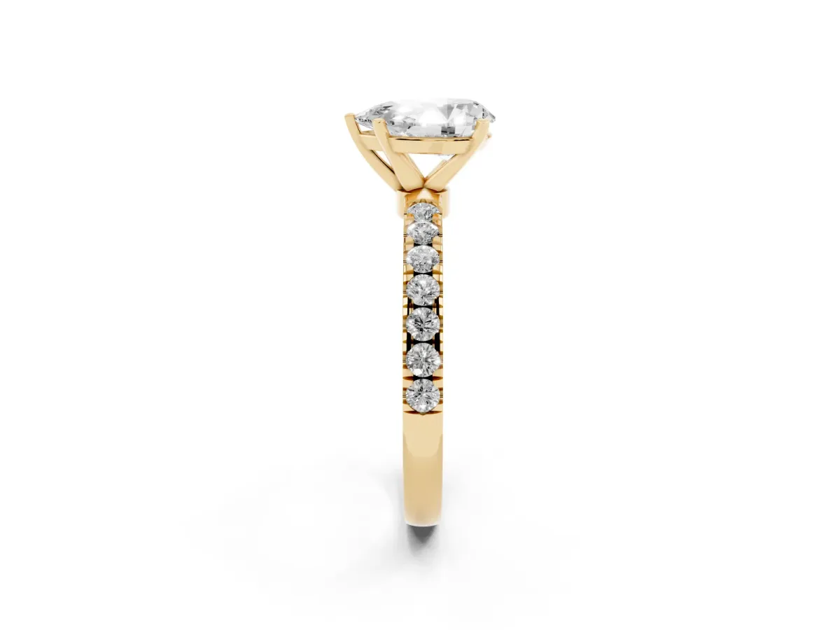 Pear Cut Diamond Solitaire Ring with Pavé Accents and Four-Prong Setting Yellow gold