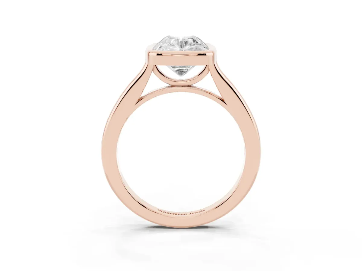 Old Mine Elongated Cushion Diamond Bezel Set Ring Rose gold