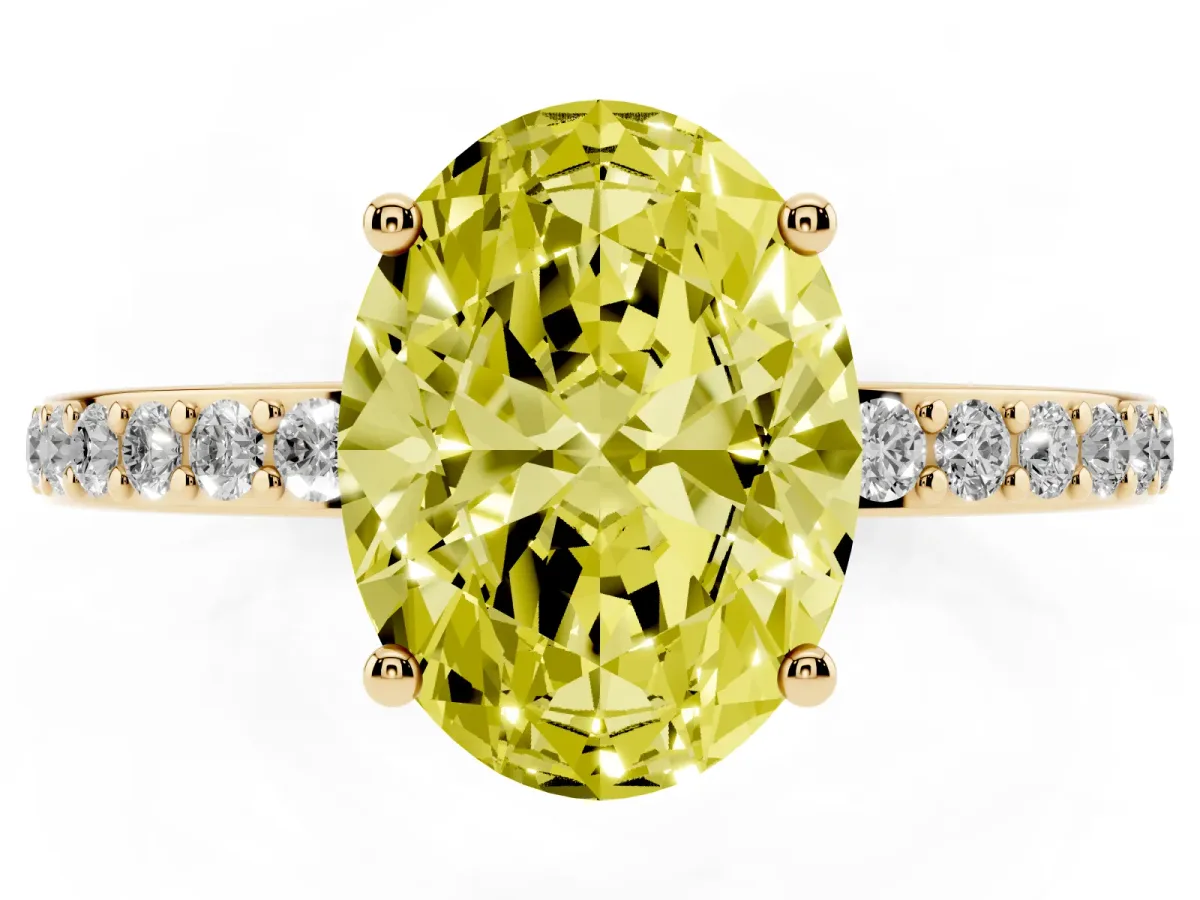 Fancy Yellow Oval Cut Cut Diamond Pavé Band Ring with Four-Prong Setting Yellow gold