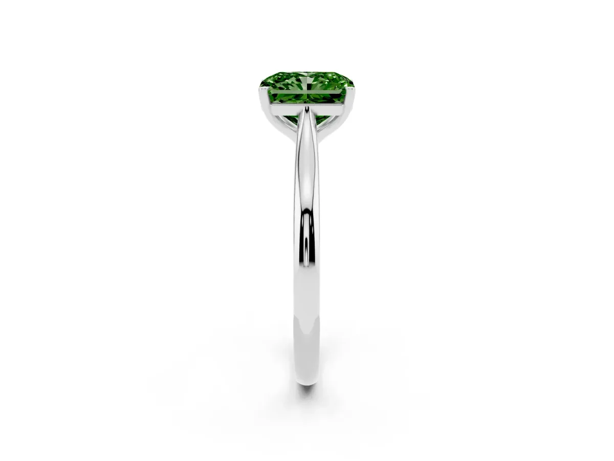 Fancy Green Radiant Cut Cut Solitaire Ring with Cathedral Band and Four-Prong Setting Silver