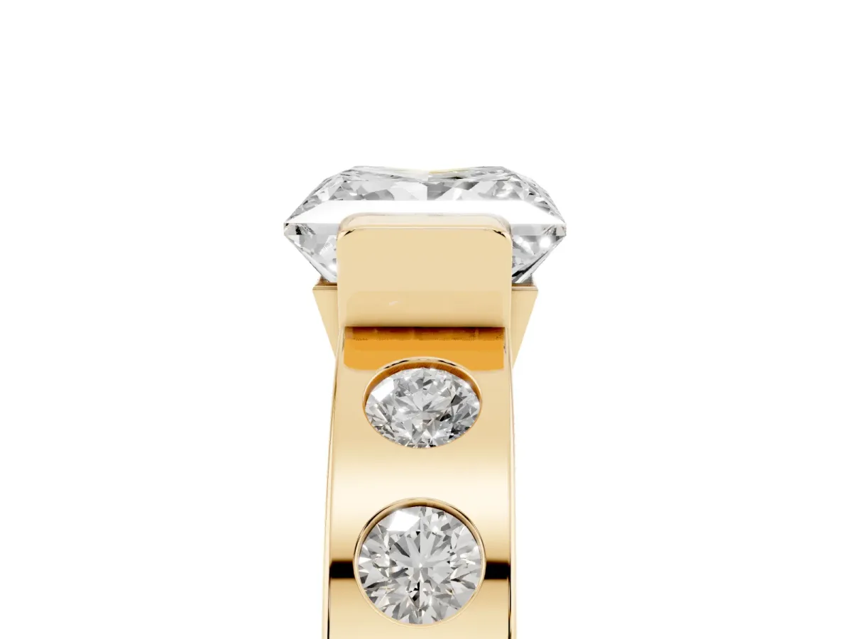 Princess Cut Brilliant Channel-Set Diamond Ring with Bezel Prong Setting Yellow gold