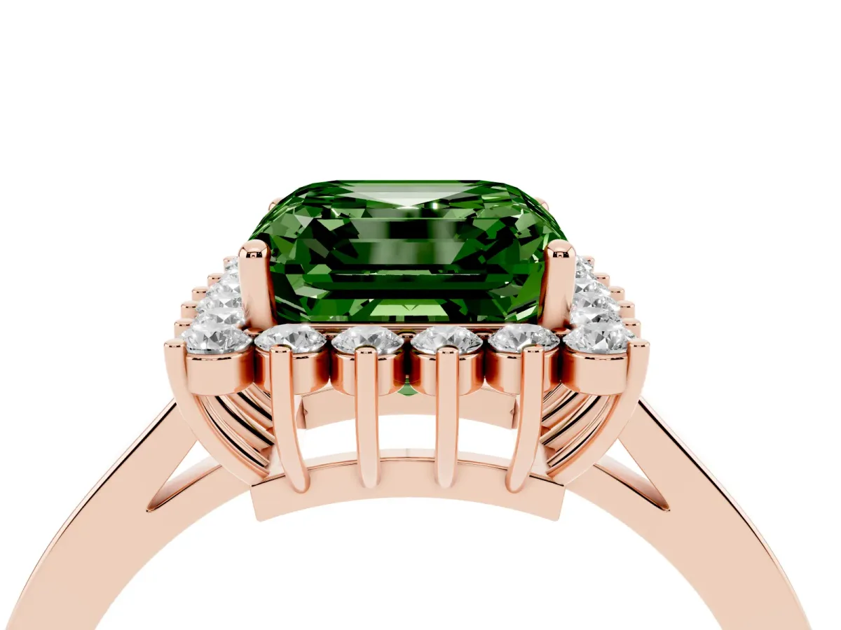 Fancy Green Asscher Cut Cut Diamond Halo Ring with Round Brilliant Halo and Solitaire Band Rose gold