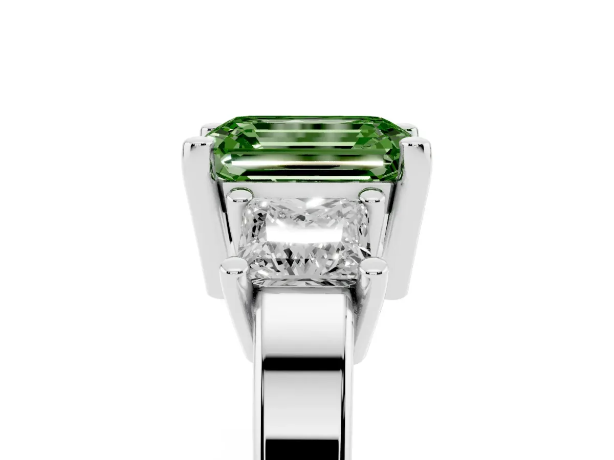 Fancy Green Three-Stone Emerald Cut Cut Solitaire Ring with Prong Setting Platinum