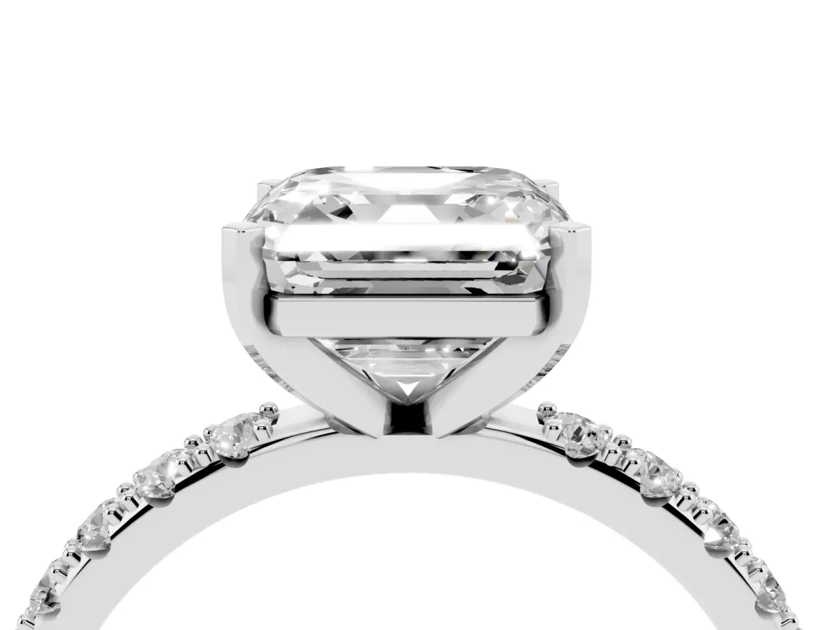 Asscher Cut Diamond Solitaire Pavé Band with Four-Prong Setting Silver