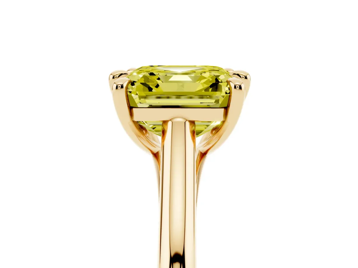 Fancy Yellow Asscher Cut Solitaire Engagement Ring with Six-Prong Setting and Classic Band Yellow gold