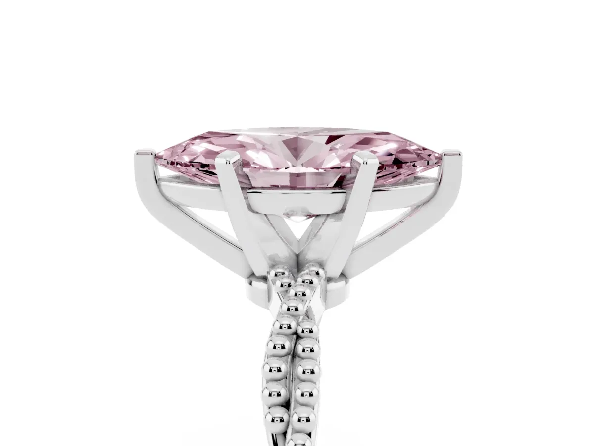 Fancy Pink Marquise Cut Solitaire Twisted Band with Bead Prong Setting Silver