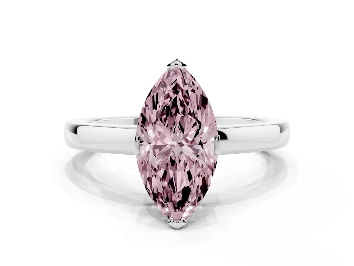 Fancy Pink Marquise Cut Cut Solitaire Ring with Four-Prong Setting and Classic Band Silver
