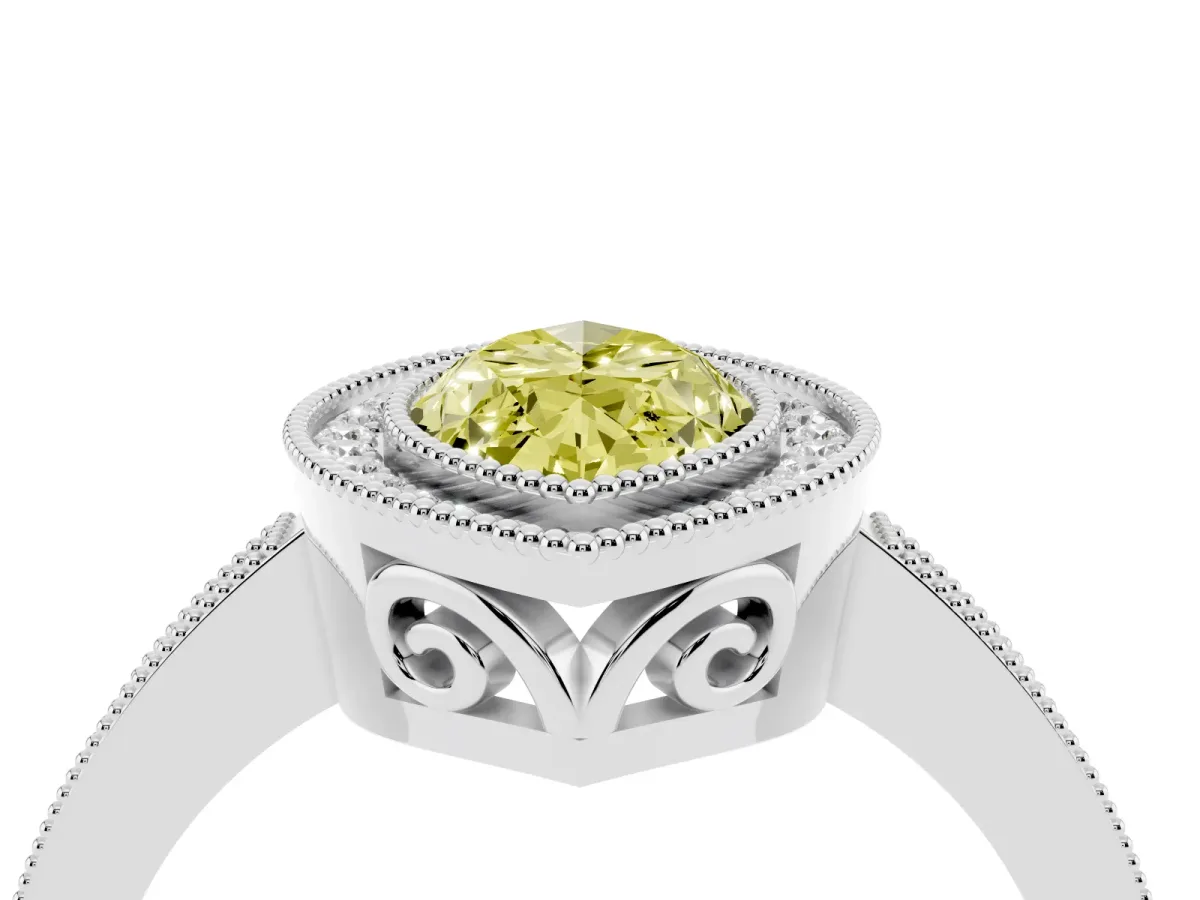 Fancy Yellow Marquise Cut Cut Halo Diamond Ring with Pavé Band and Milgrain Prong Setting Silver