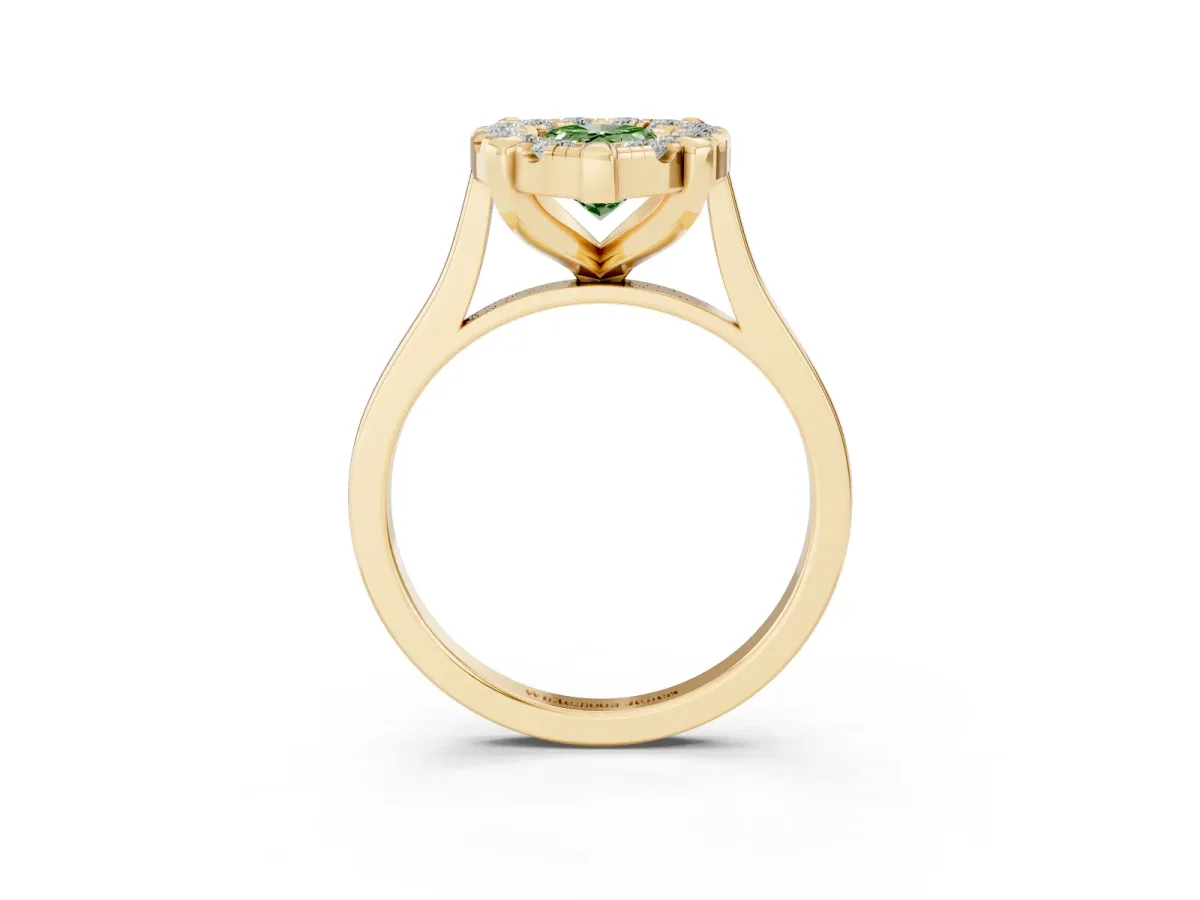 Fancy Green Pear Cut Diamond Cluster Halo Solitaire with Four-Prong Setting Yellow gold