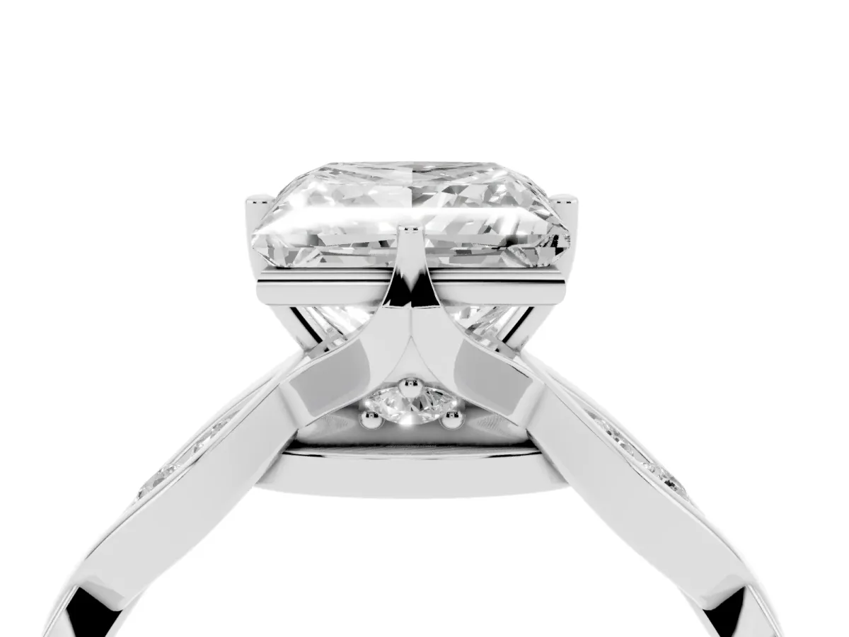 Princess Cut Solitaire Twist Band with Leaf Prong Setting White gold