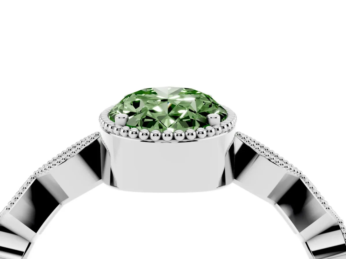 Fancy Green Oval Cut Milgrain Marquise Diamond Twist Band Ring Silver