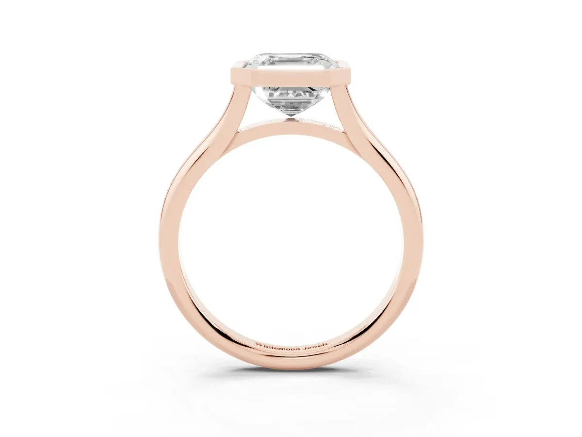 Bezel Set Asscher Cut Cut Solitaire Ring with Tapered Band Rose gold