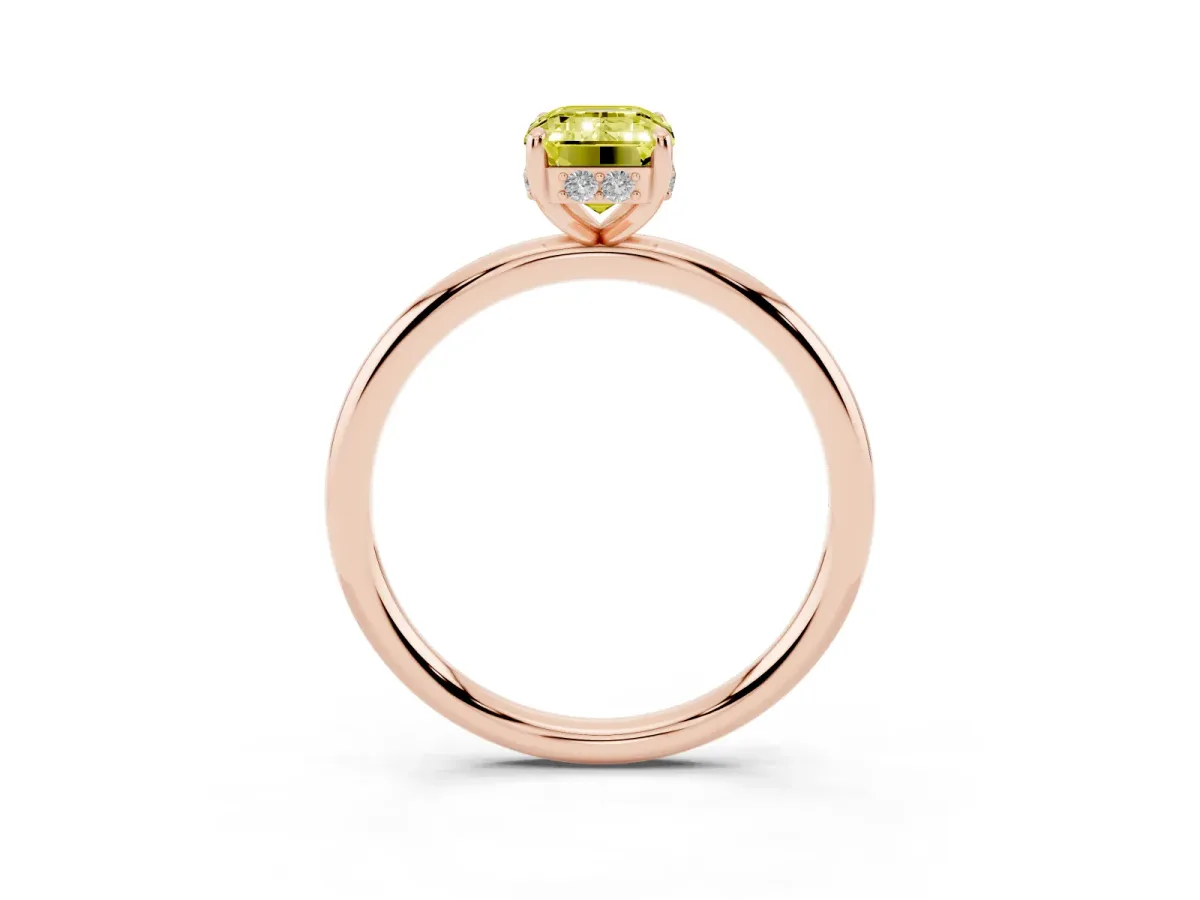 Fancy Yellow Emerald Cut Solitaire Diamond Ring with a Classic Band and Four-Prong Setting Rose gold