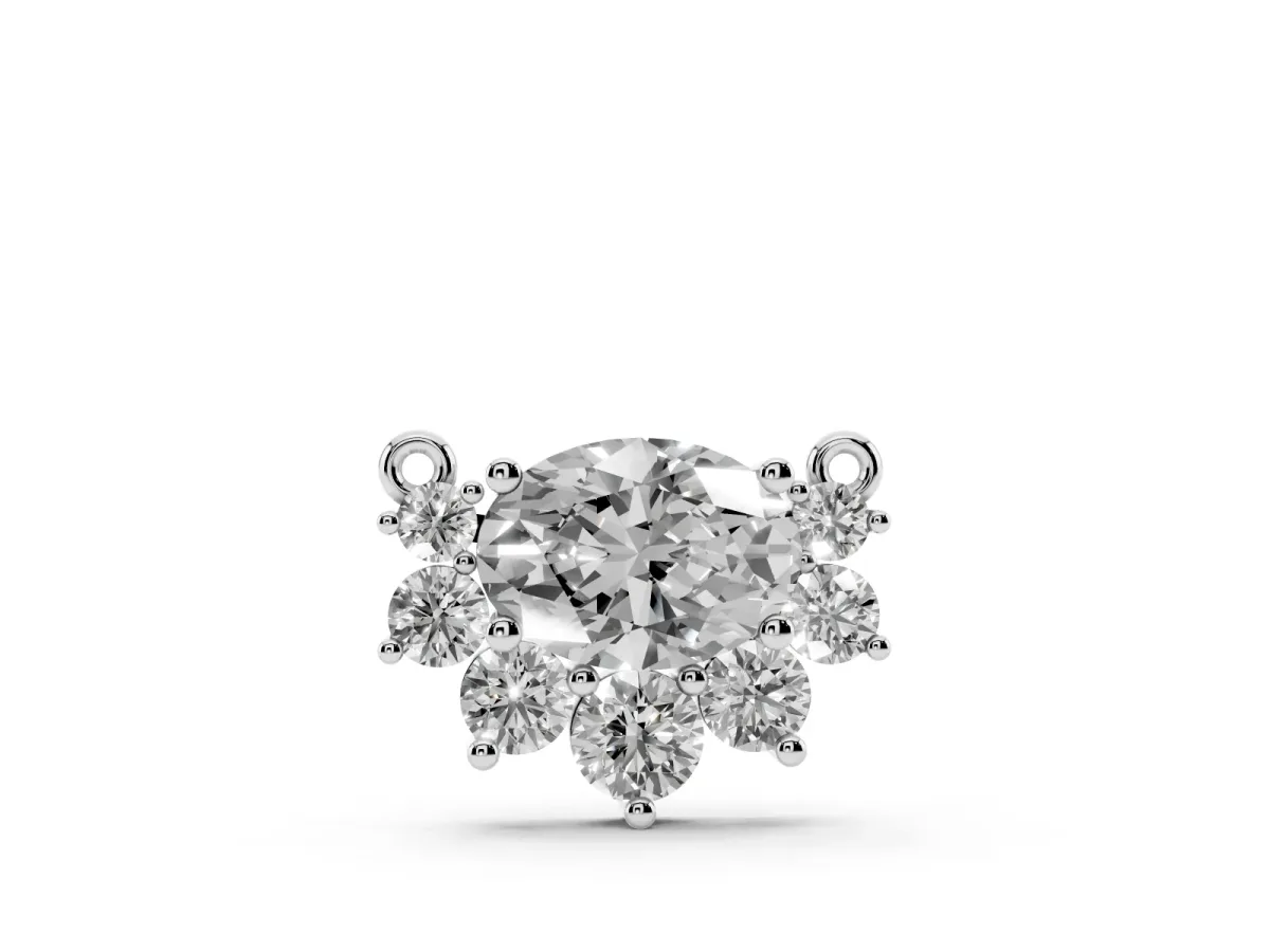 Oval Diamond Cluster Pendant with Prong Setting Silver