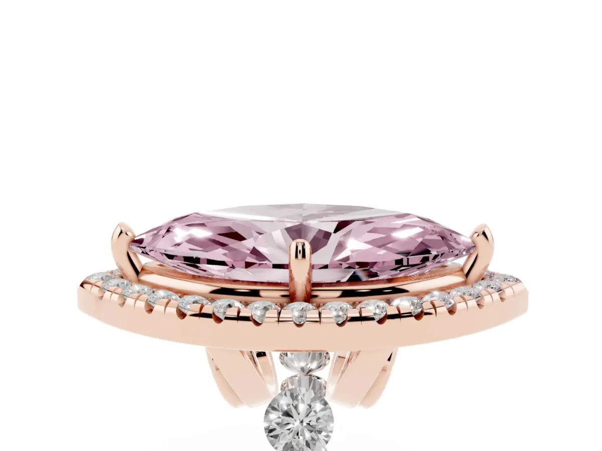 Fancy Pink Marquise Cut Halo Pavé Diamond Engagement Ring with Four-Prong Setting Rose gold