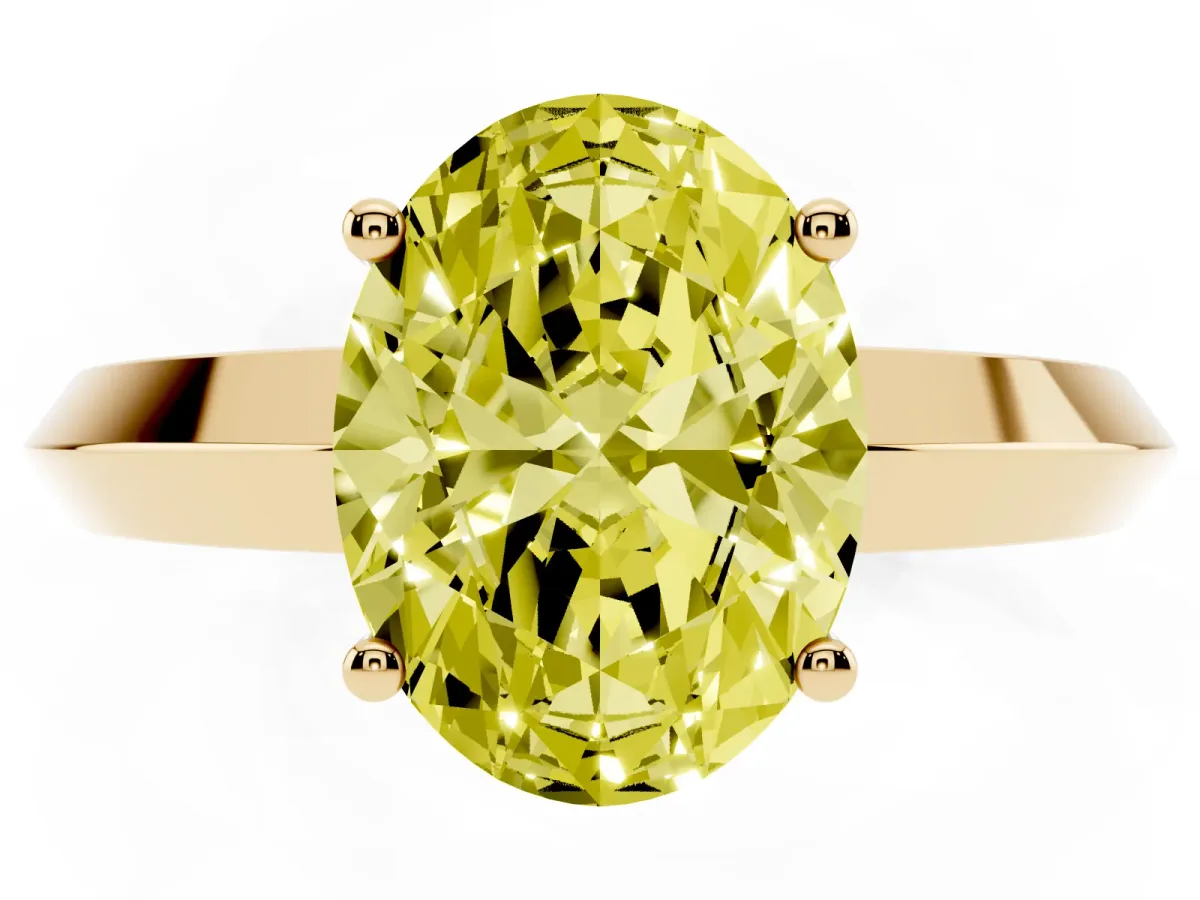 Fancy Yellow Oval Cut Cut Solitaire Engagement Ring with Flat Band and Four-Prong Setting Yellow gold