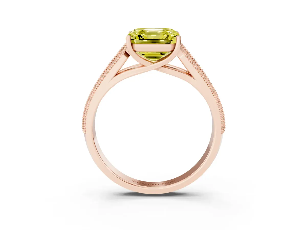 Fancy Yellow Asscher Cut Cut Pave Split Shank Engagement Ring with Four-Prong Setting Rose gold