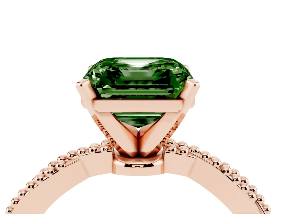 Fancy Green Asscher Cut Solitaire Twisted Band with Bead Prong Setting Rose gold