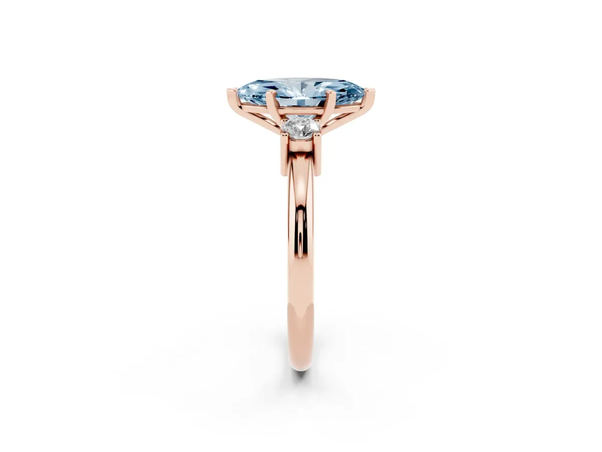 Fancy Blue Three-Stone Marquise Cut Cut Diamond Solitaire with Prong Setting and Classic Band Rose gold