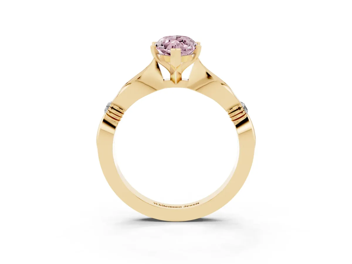 Fancy Pink Marquise Cut Solitaire Diamond Twisted Band with Four-Prong Setting Yellow gold