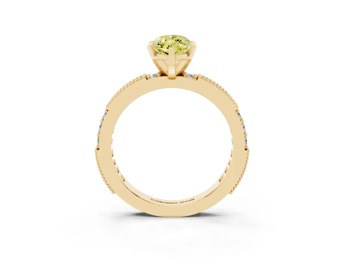 Fancy Yellow Marquise Cut Solitaire with Pavé Band and Four-Prong Setting Yellow gold