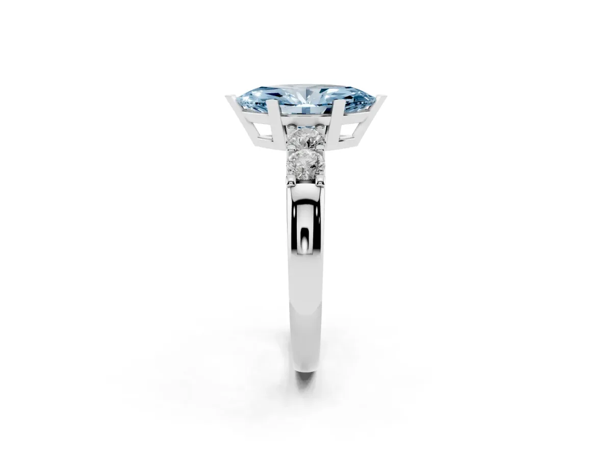 Fancy Blue Marquise Cut Brilliant Cut Diamond Five-Stone Prong Set Engagement Ring with Channel Band Platinum