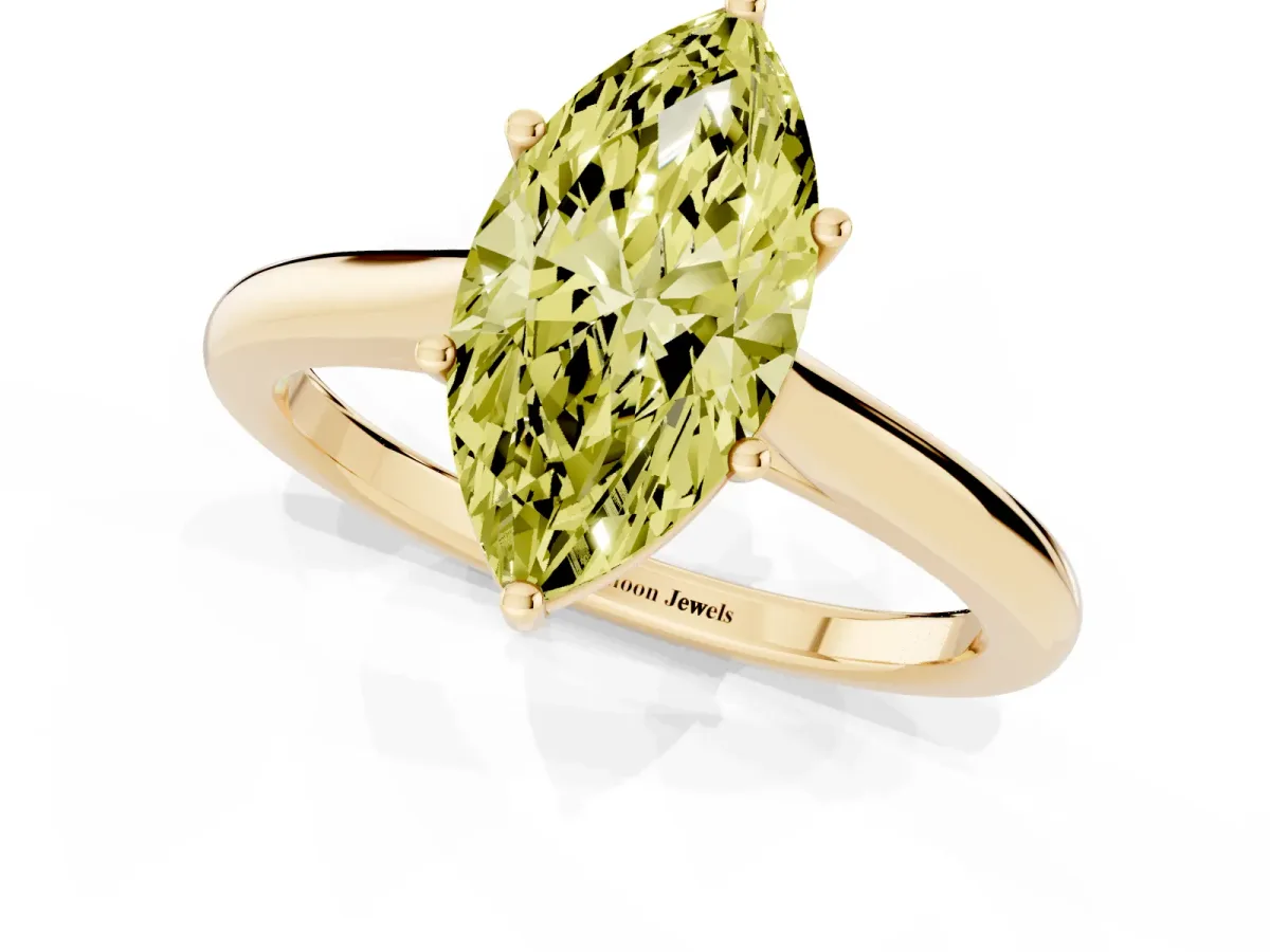 Fancy Yellow Marquise Cut Cut Solitaire Ring with Cathedral Band and Four-Prong Setting Yellow gold
