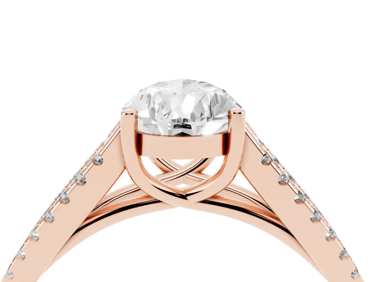 Pear Cut Diamond Solitaire Engagement Ring with Split Shank Pavé Band Rose gold