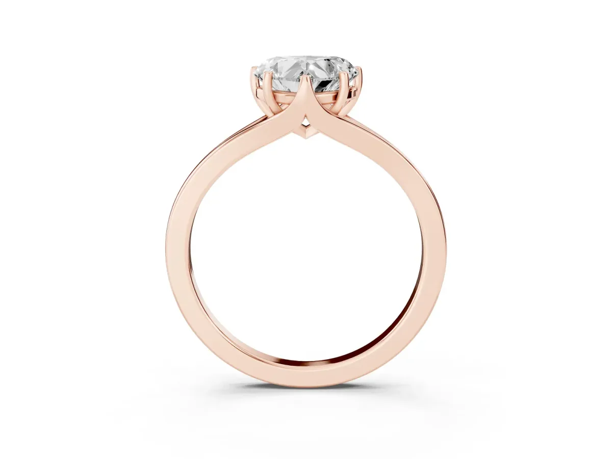 Heart Cut Solitaire Diamond Ring with Six-Prong Setting and Tapered Band Rose gold